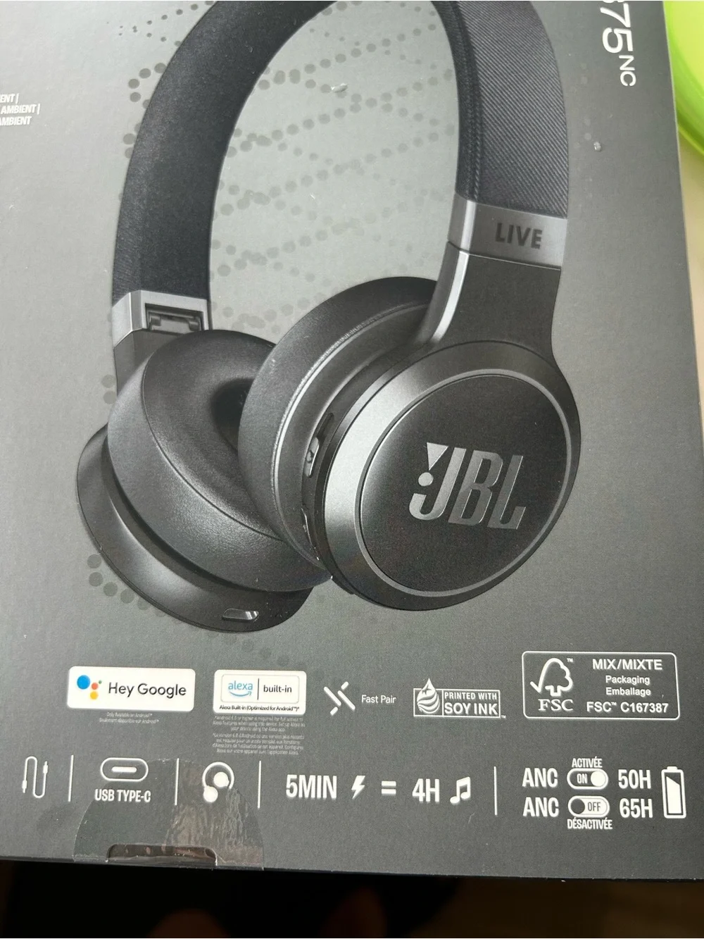 JBL Live 675NC Over-Ear Headphones - Black and Silver